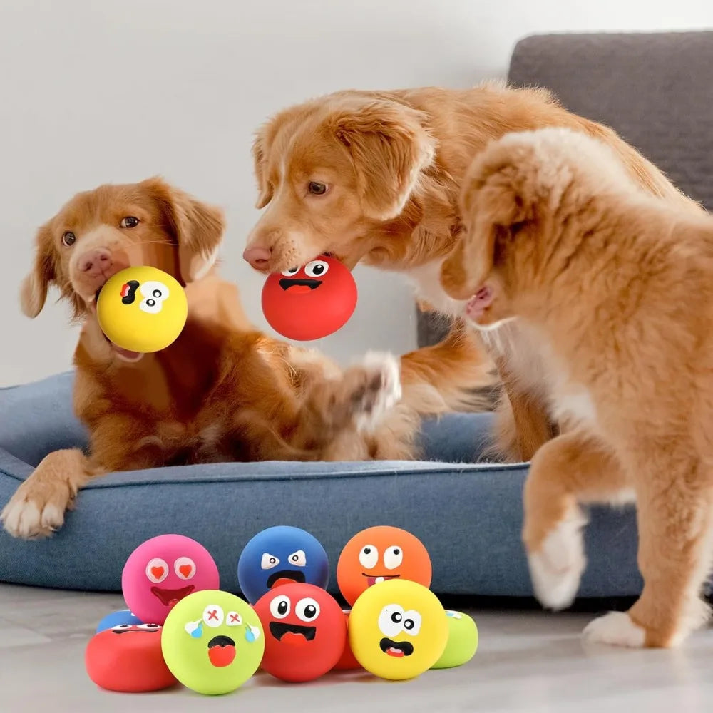 Hungdao 24 Pcs Dog Squeaky Toys for Small Breeds Face Soft Latex Rubber Squeaky Dog Balls Bulk Fetch Play Balls Puppy Toys for M