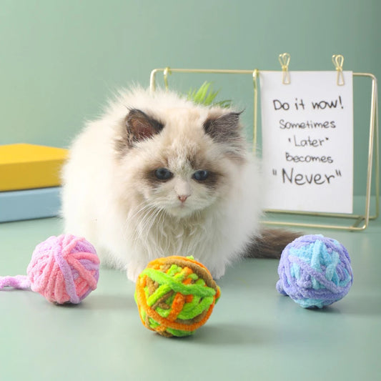 Pet Cat Toys Self Entertaining Chew and Tease Cats Toys with Bell Kitten Colored Balls Interactive Toys Pet Products Accessories