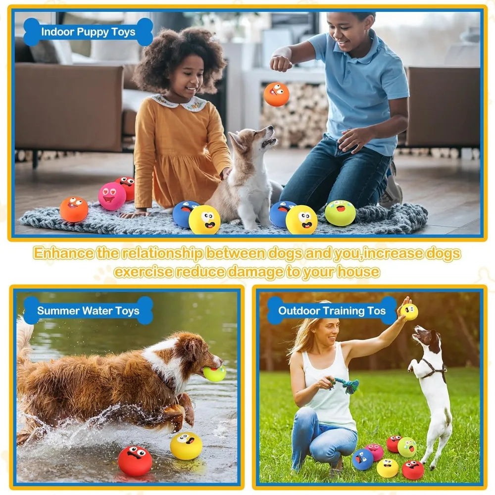 Hungdao 24 Pcs Dog Squeaky Toys for Small Breeds Face Soft Latex Rubber Squeaky Dog Balls Bulk Fetch Play Balls Puppy Toys for M