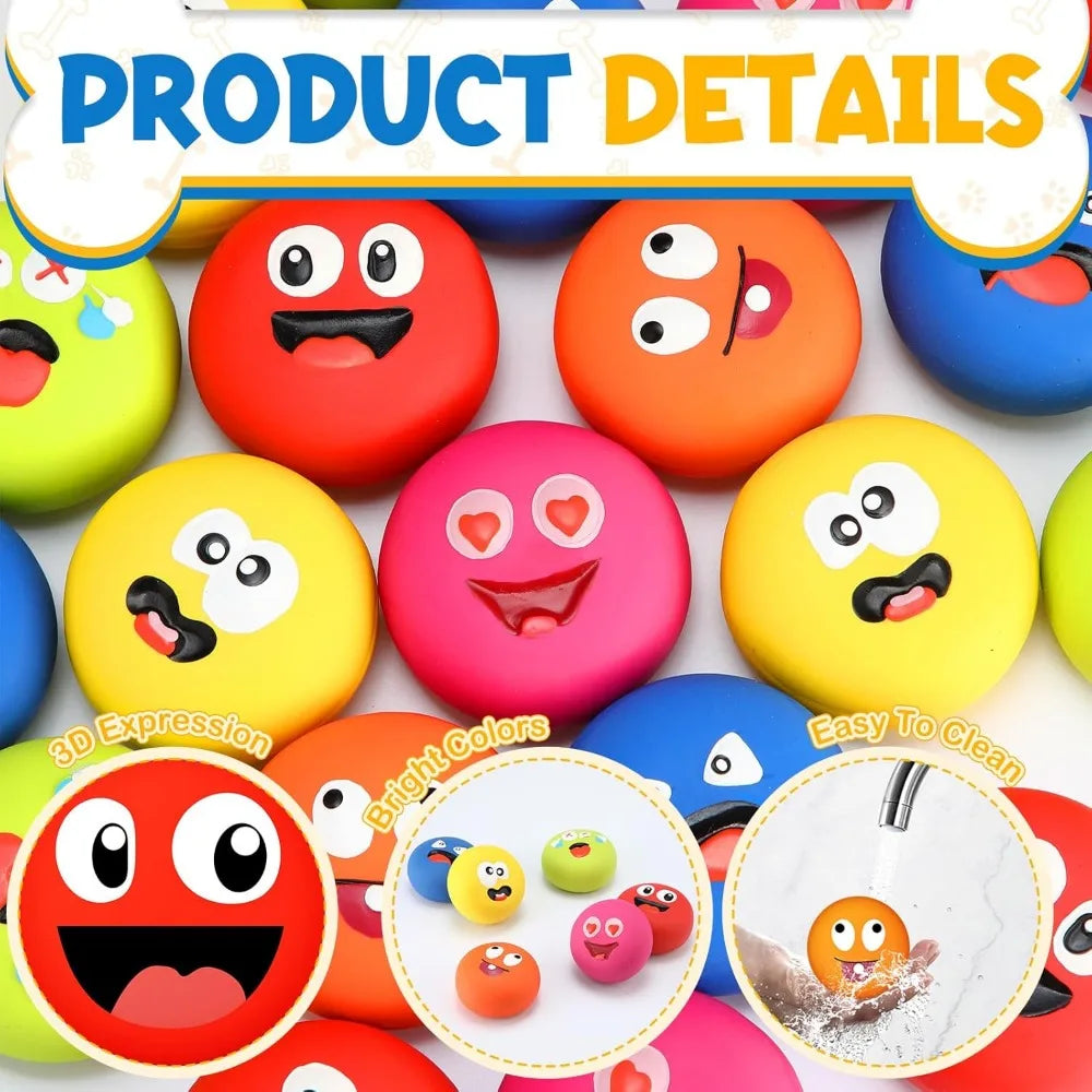 Hungdao 24 Pcs Dog Squeaky Toys for Small Breeds Face Soft Latex Rubber Squeaky Dog Balls Bulk Fetch Play Balls Puppy Toys for M