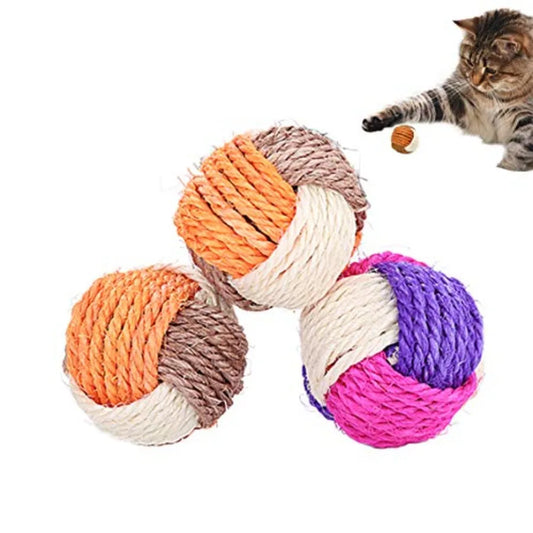 3Pcs Cat Toy Sisal Ball Pet Scratching Ball Chew EcoFriendly Toy Pets Interactive Toy Bite and Wear Resistant Random Color