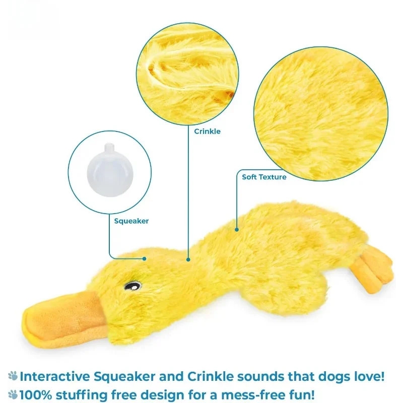 Interactive Squeaky Dog Chew Toy for Chewers Small Medium Large Dogs Crinkle Duck (Yellow) Large