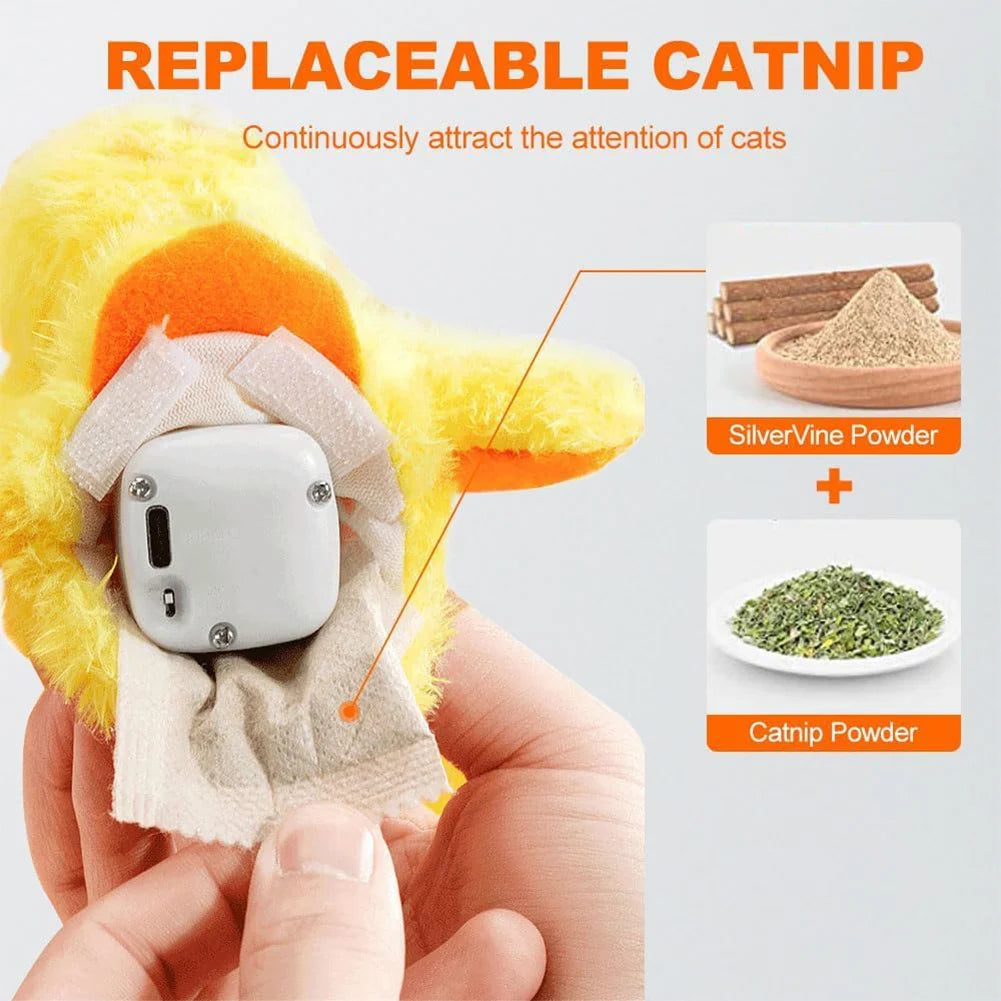 Flapping Wings Duck Cat Toy Rechargeable Cat Exercise Plush Duck with Lifelike Quack Chirping Interactive Cat Kicker Toys