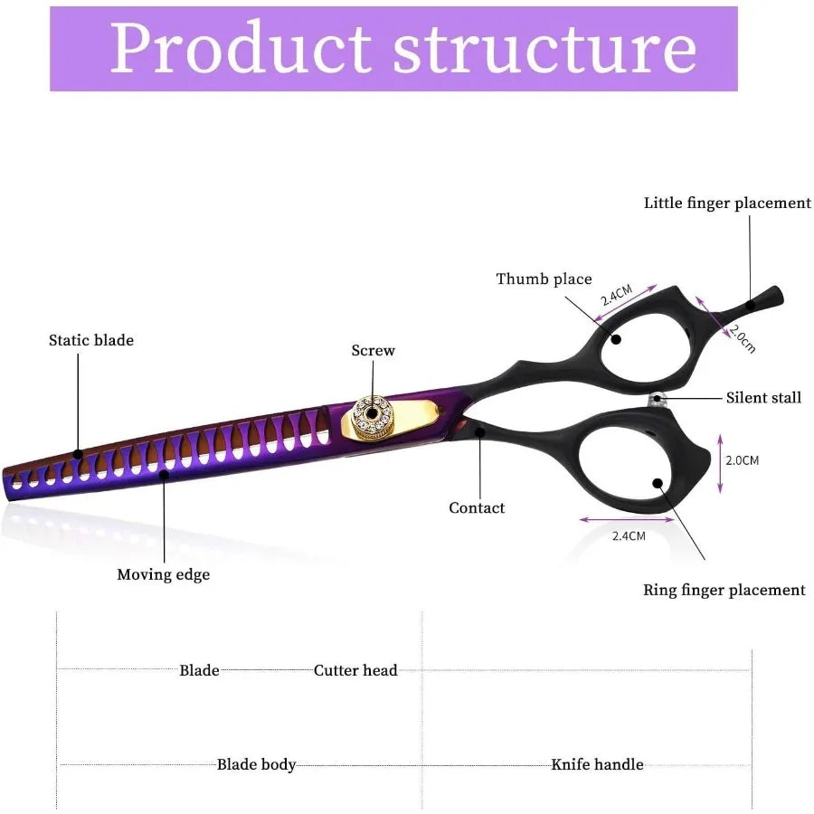 Professional 7.0 8.0 inch Pet Grooming Hair Cutting Scissor and 6.75 8.0 inch Dog Chunker Shear Japan 440C Stainless Steel for