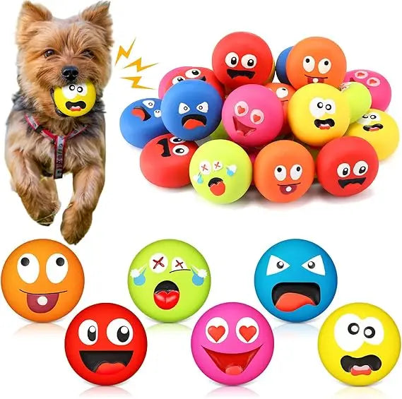 Hungdao 24 Pcs Dog Squeaky Toys for Small Breeds Face Soft Latex Rubber Squeaky Dog Balls Bulk Fetch Play Balls Puppy Toys for M