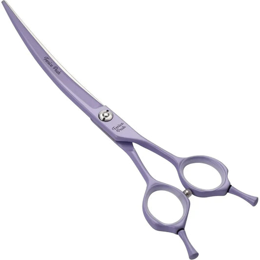Curved Dog Grooming Scissors with Violet Color Coating 440C Stainless Steel Pet Grooming Bending Shears Sharp and Durable Comfo