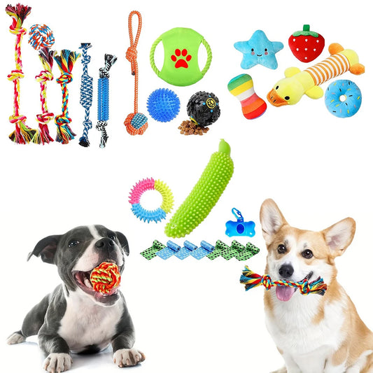 25Pcs Puppy Chew Toy for Teething Dog Chew Toys with Rope Toy Pet Dog Toothbrush Treat Balls & Squeaky Toys for Small Medium Dog