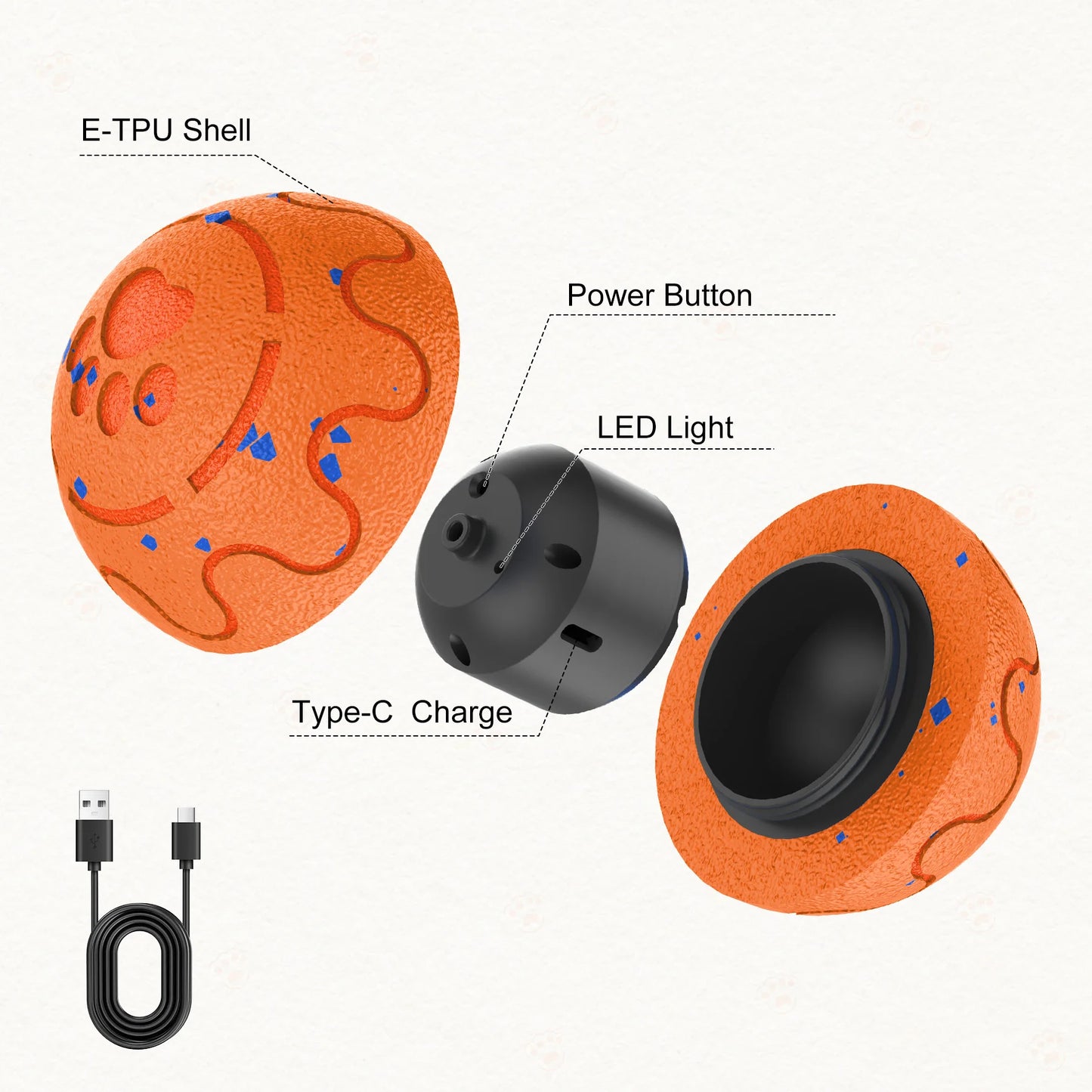 Interactive Dog Ball Auto Rolling - Interactive Dog Toys for Aggressive Chewers - Bouncy & Throwable, Type-C Rechargeable