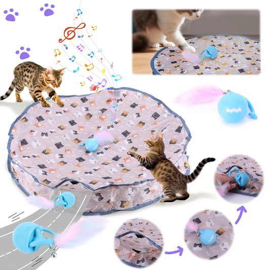 Interactive Cat Toy Ball Fast Rolling in Pouch Bite Resist Mouse Catching Game for Indoor Cats Motion Activate Chirping Cat Toy
