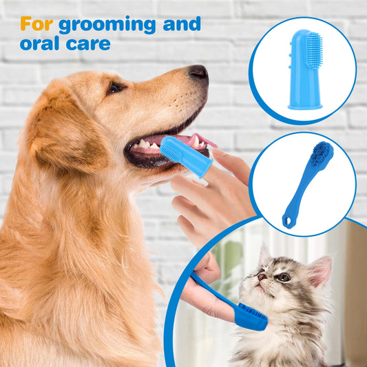 6PCS Pet Grooming Kit Silicone Dog Bath Brush Dog Toothbrush Finger Pet Grooming Gloves for Dog Cat Bathing Massaging & Grooming