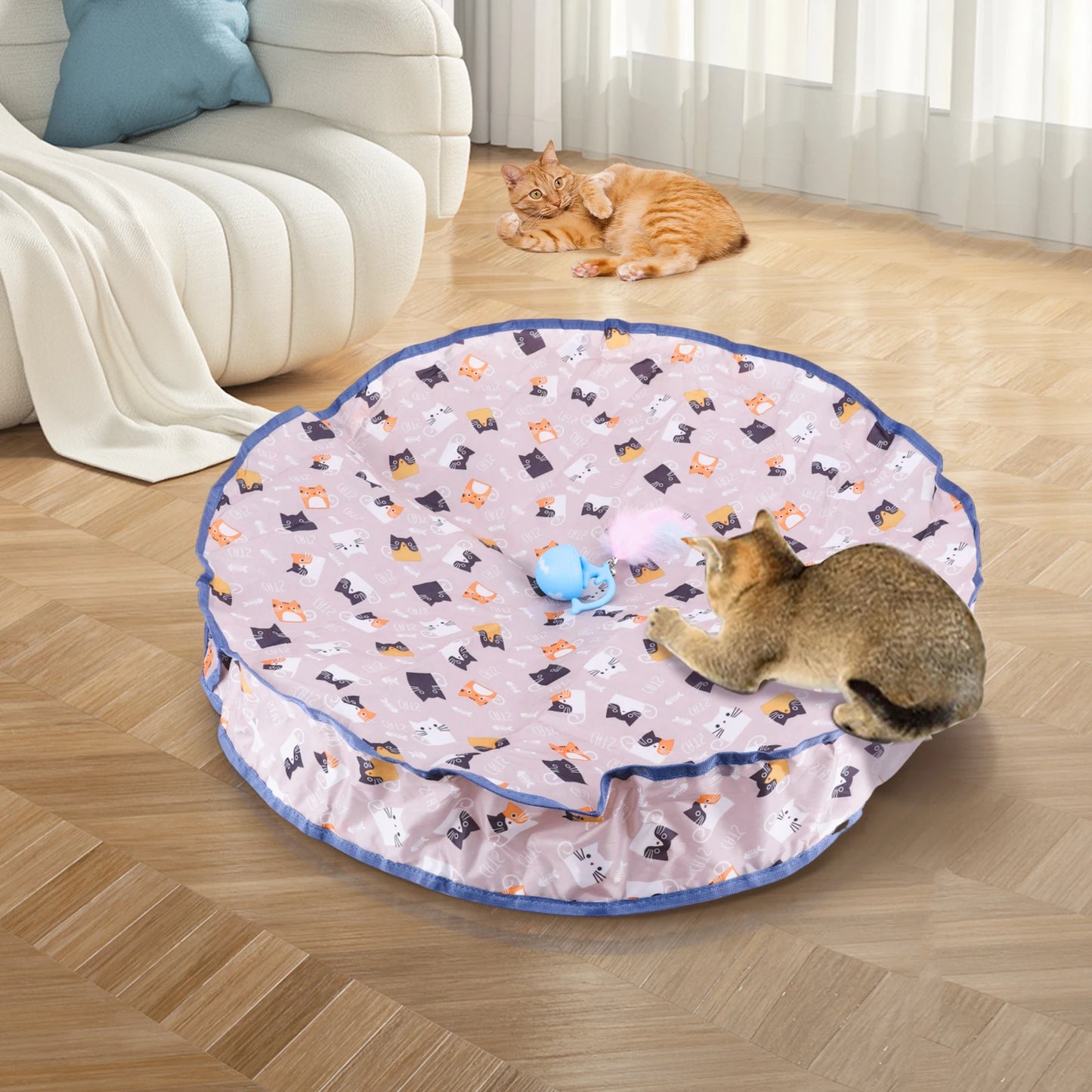 Interactive Cat Toy Ball Fast Rolling in Pouch Bite Resist Mouse Catching Game for Indoor Cats Motion Activate Chirping Cat Toy