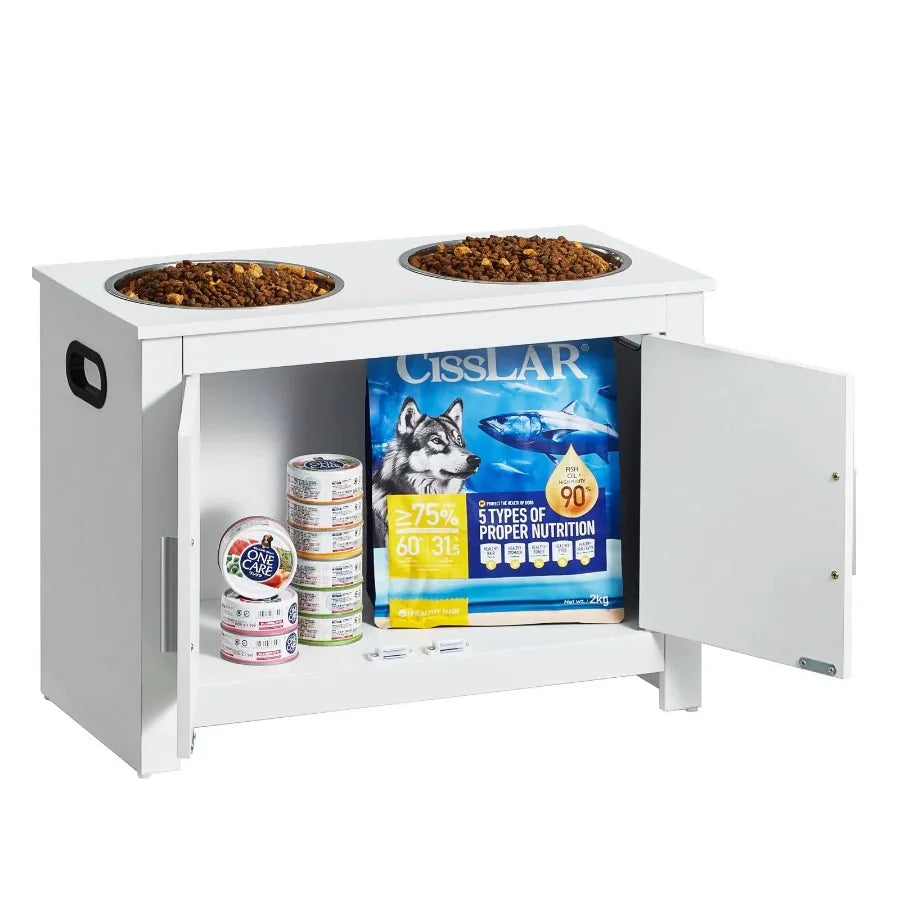 VEVOR Pet Feeding Station w/ 2 Elevated Dog Bowls Dog Food and Toy Storage Cabinet