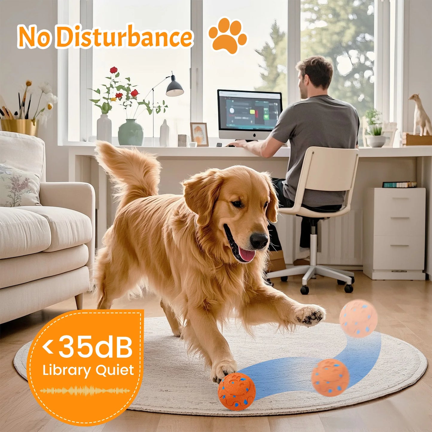 Interactive Dog Ball Auto Rolling - Interactive Dog Toys for Aggressive Chewers - Bouncy & Throwable, Type-C Rechargeable