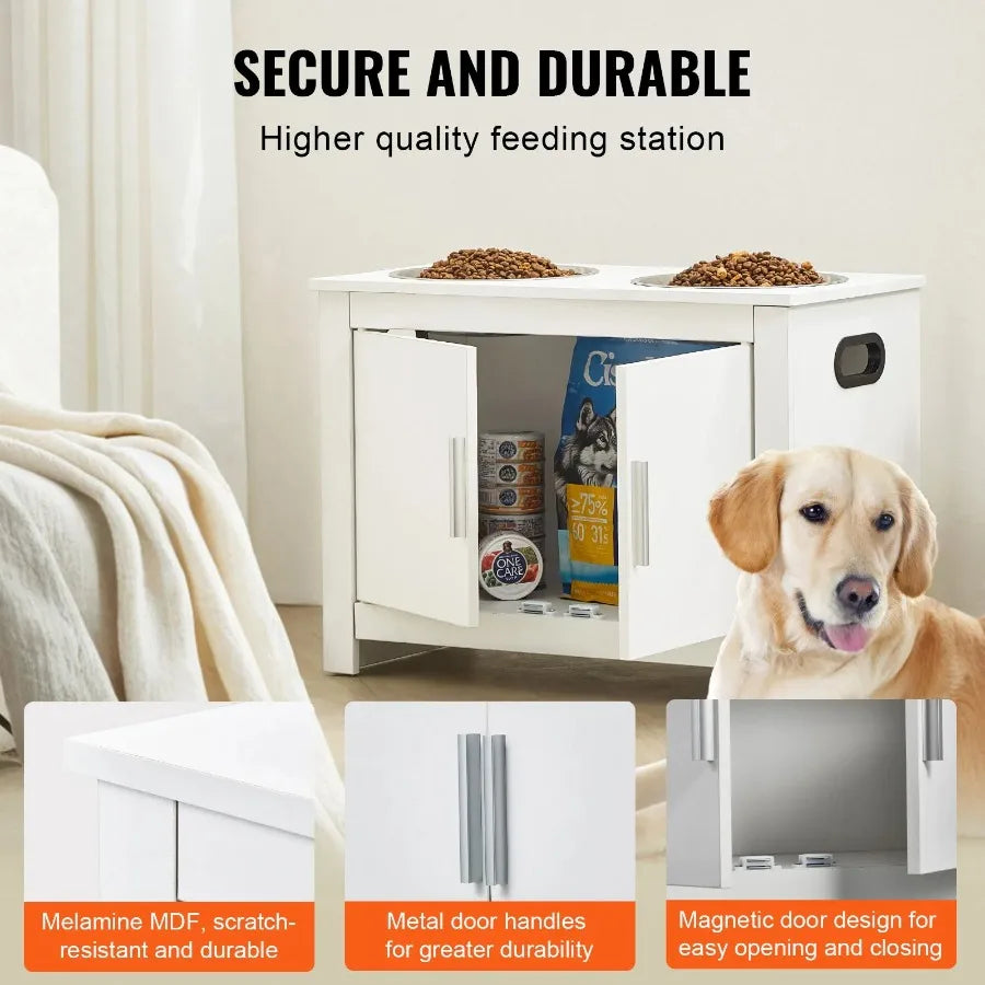 VEVOR Pet Feeding Station w/ 2 Elevated Dog Bowls Dog Food and Toy Storage Cabinet