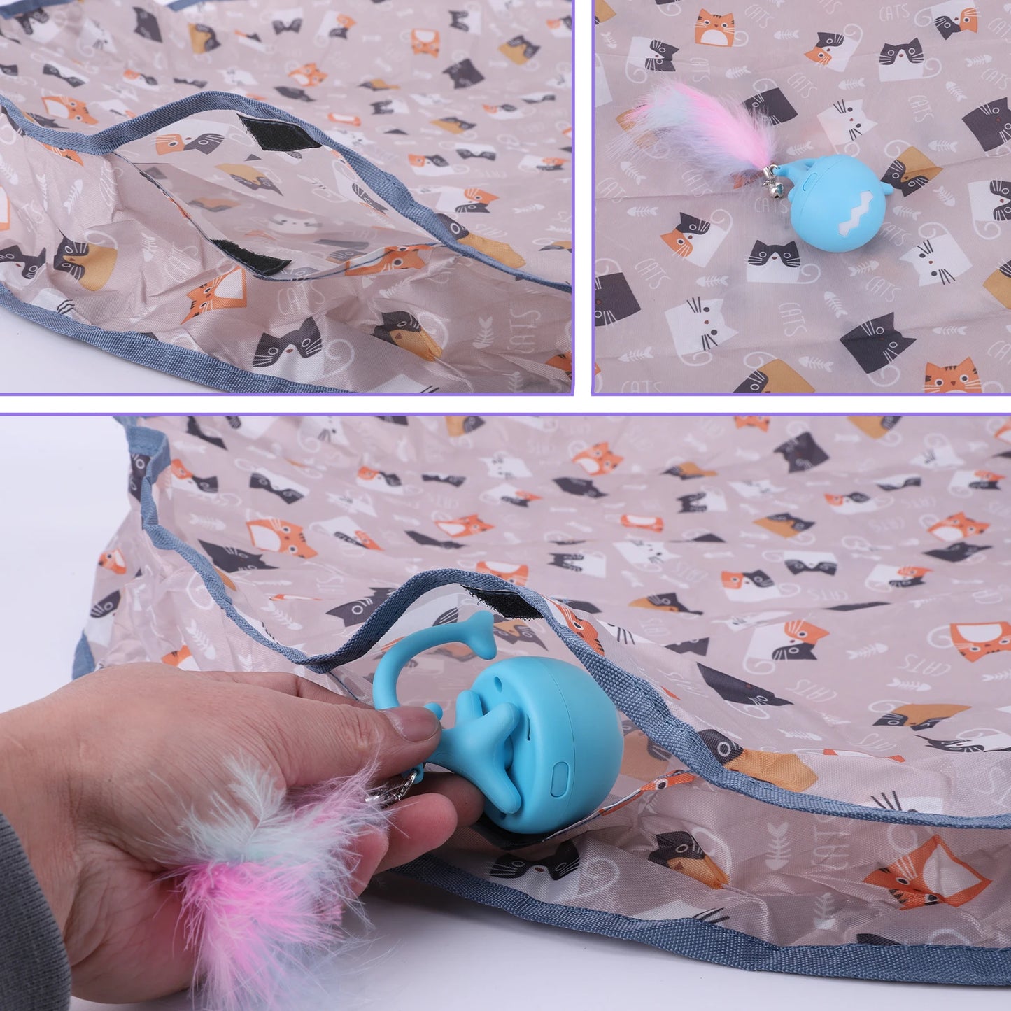 Interactive Cat Toy Ball Fast Rolling in Pouch Bite Resist Mouse Catching Game for Indoor Cats Motion Activate Chirping Cat Toy