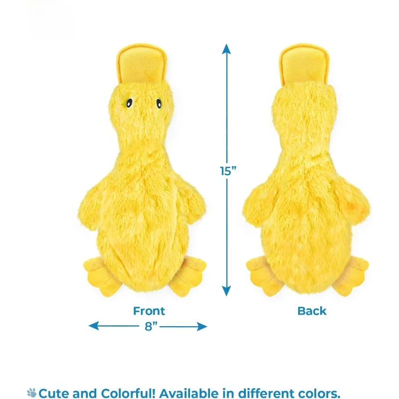 Interactive Squeaky Dog Chew Toy for Chewers Small Medium Large Dogs Crinkle Duck (Yellow) Large