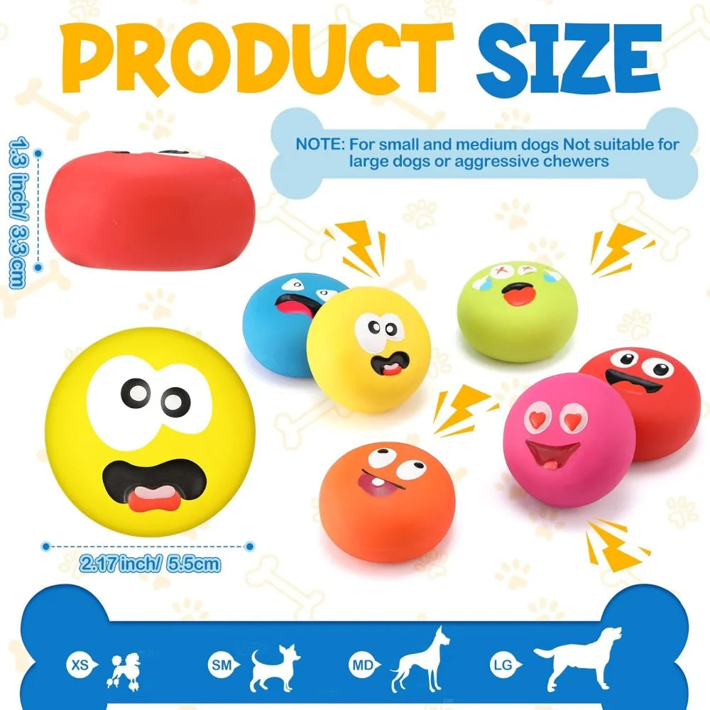Hungdao 24 Pcs Dog Squeaky Toys for Small Breeds Face Soft Latex Rubber Squeaky Dog Balls Bulk Fetch Play Balls Puppy Toys for M